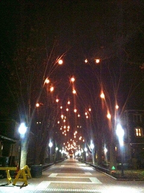 Walking home from the library late at night.