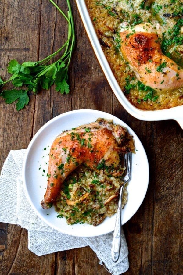 Roast Chicken on Wild Mushroom Sticky Rice “Risotto”