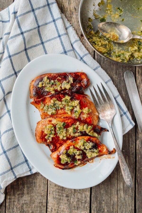 Soy Glazed Chicken Breast with Scallion Ginger Oil