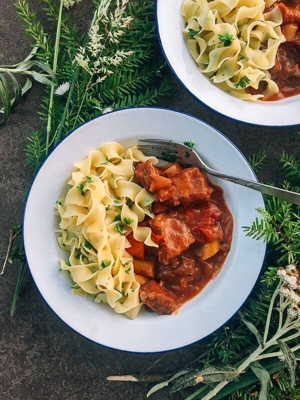 Campfire Beef Stew with Buttered Parsley Noodles