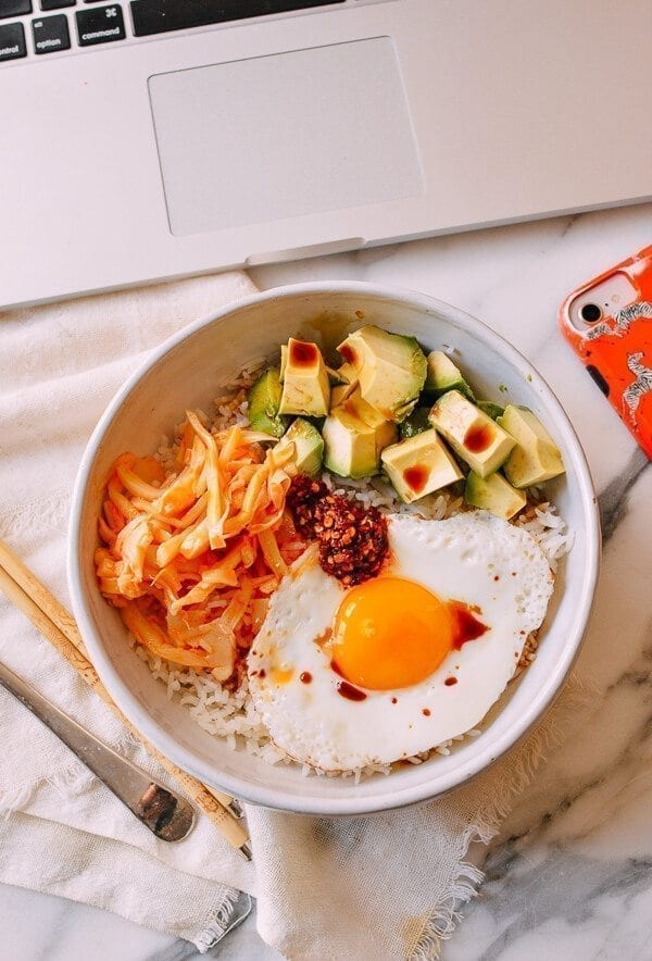 Weeknight “Slop” (Rice with Eggs, Avocado & Chili)
