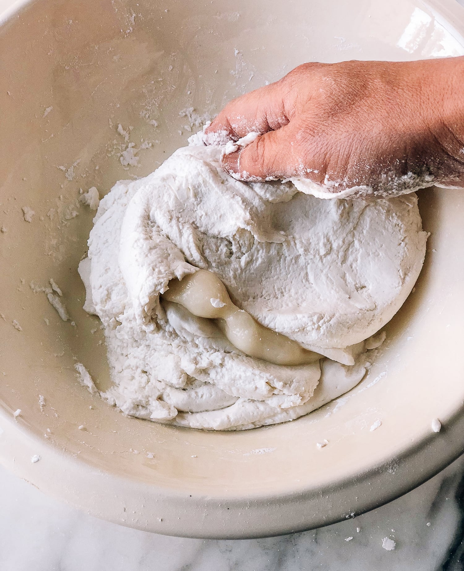 mixing cooked and raw rice flour dough in bowl, by geagle.miooashdv.tk