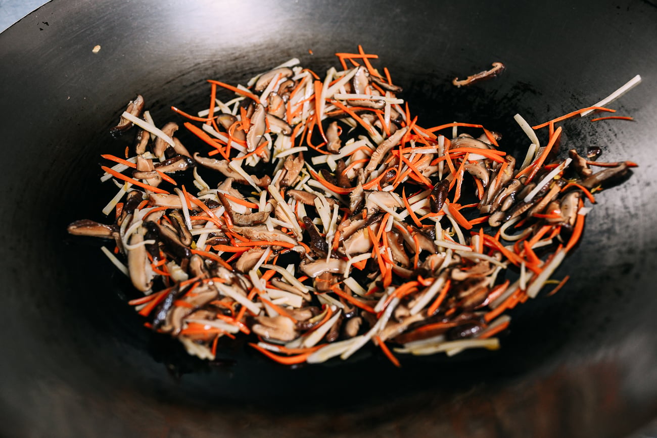 Adding Mushrooms and Bamboo Shoots