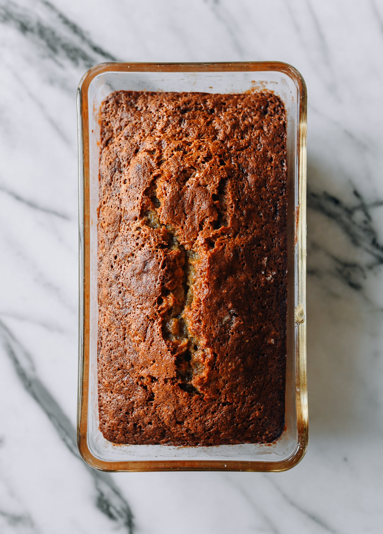 Banana bread cooling in loaf pan