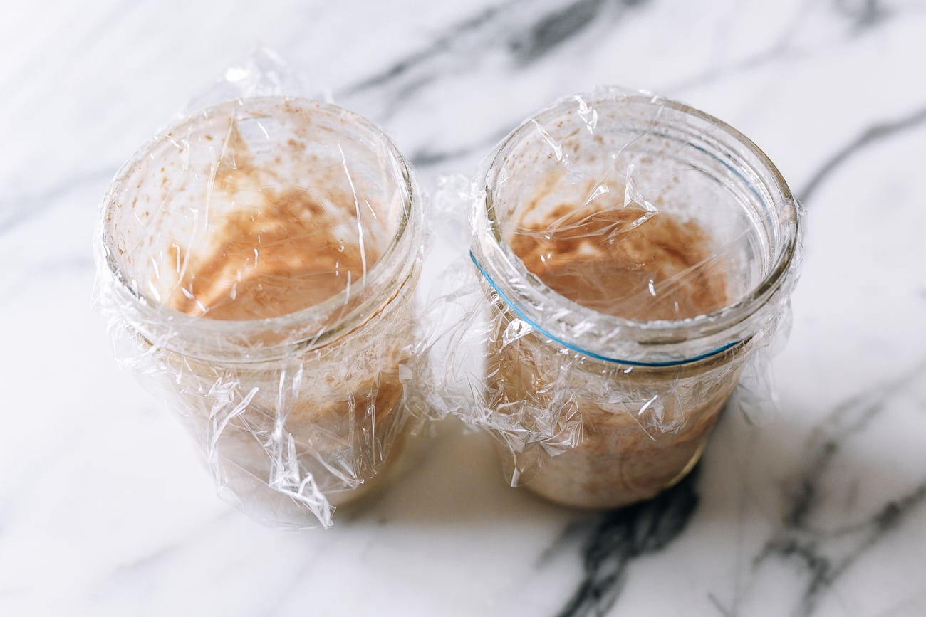 Jars of sourdough starter