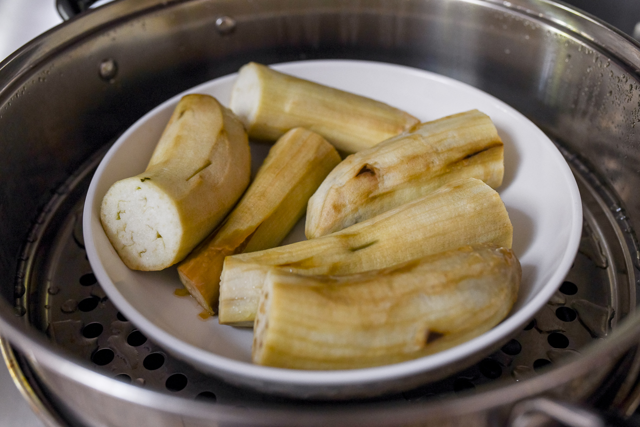 Steamed eggplant pieces