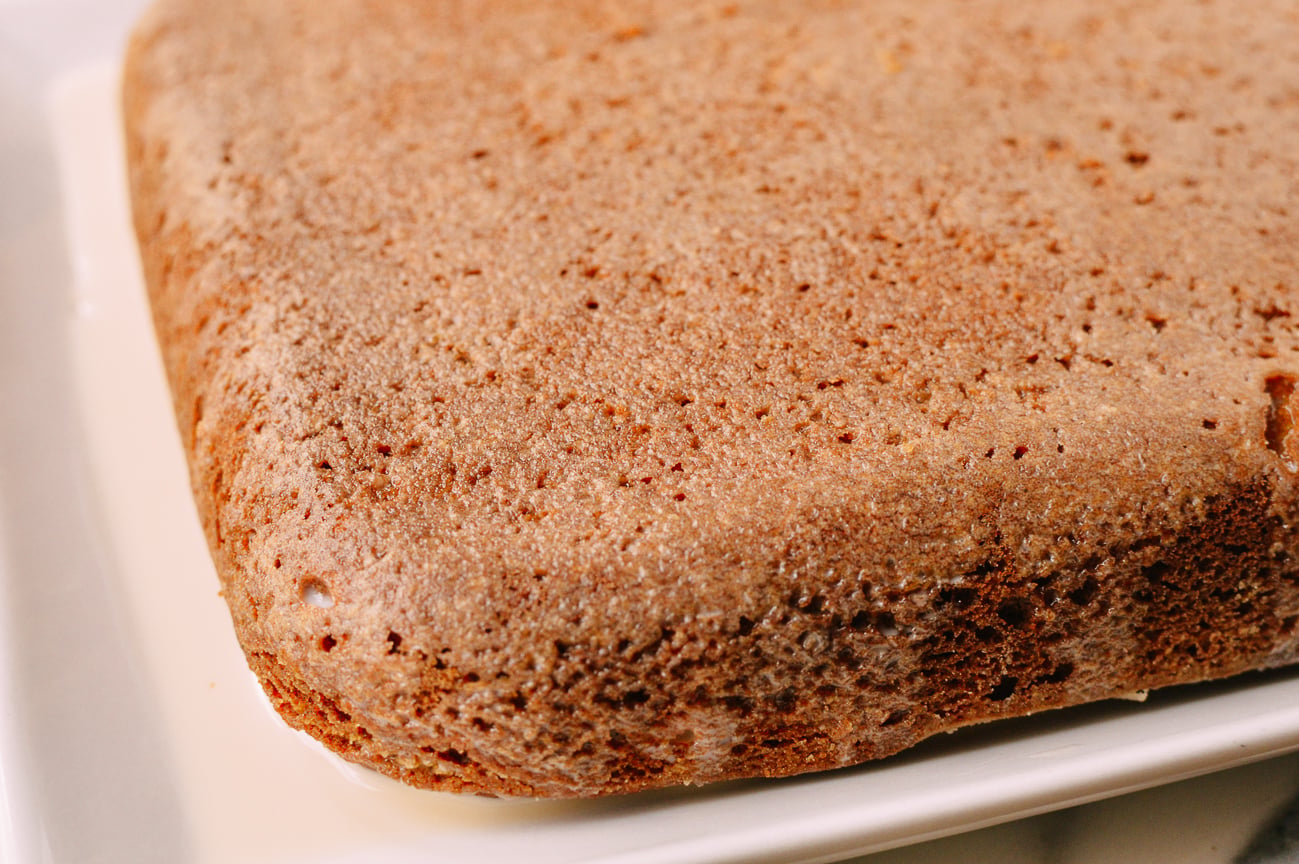 Tres leches cake soaked in milk