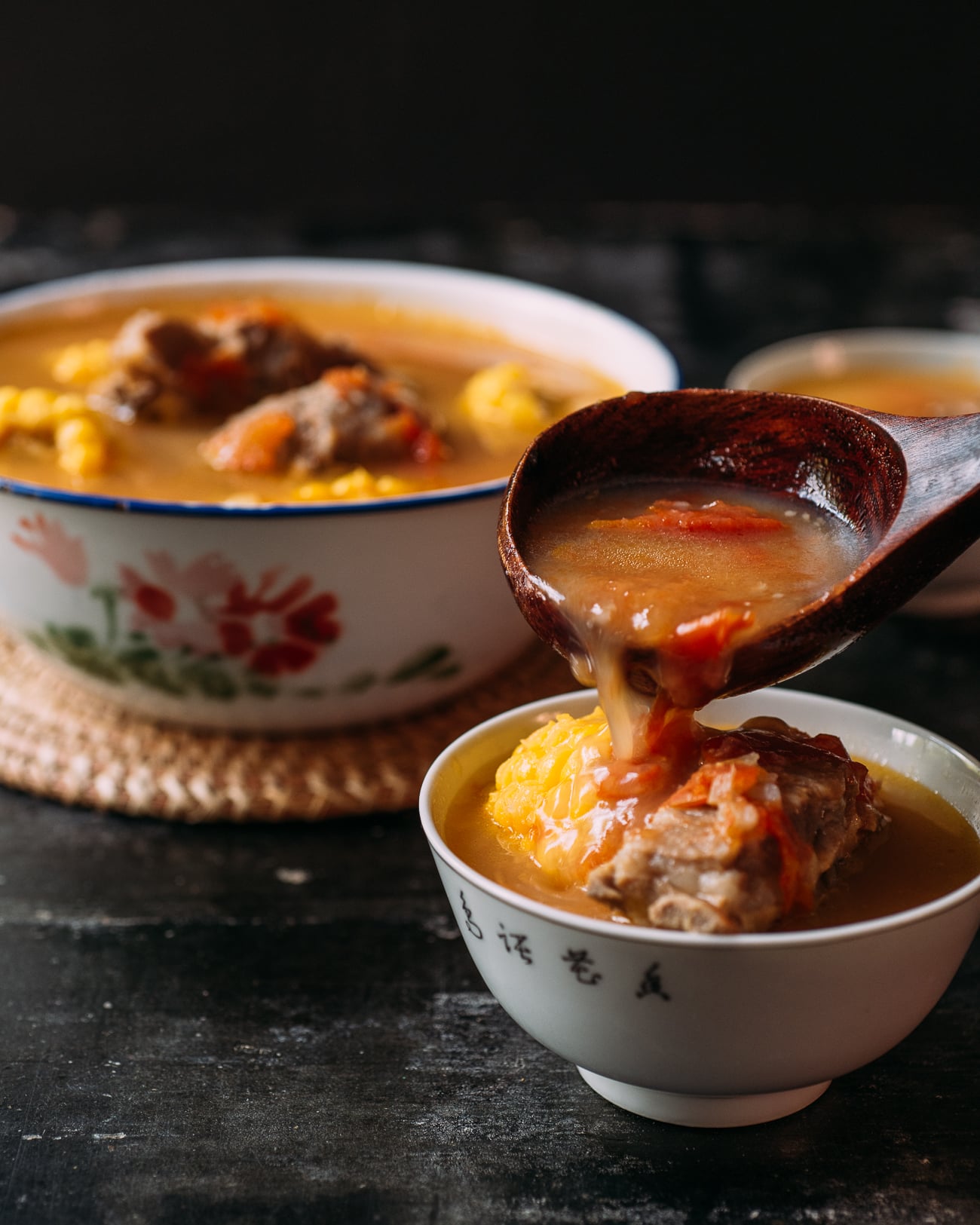Tomato Potato Corn Soup with Pork Neck Bones