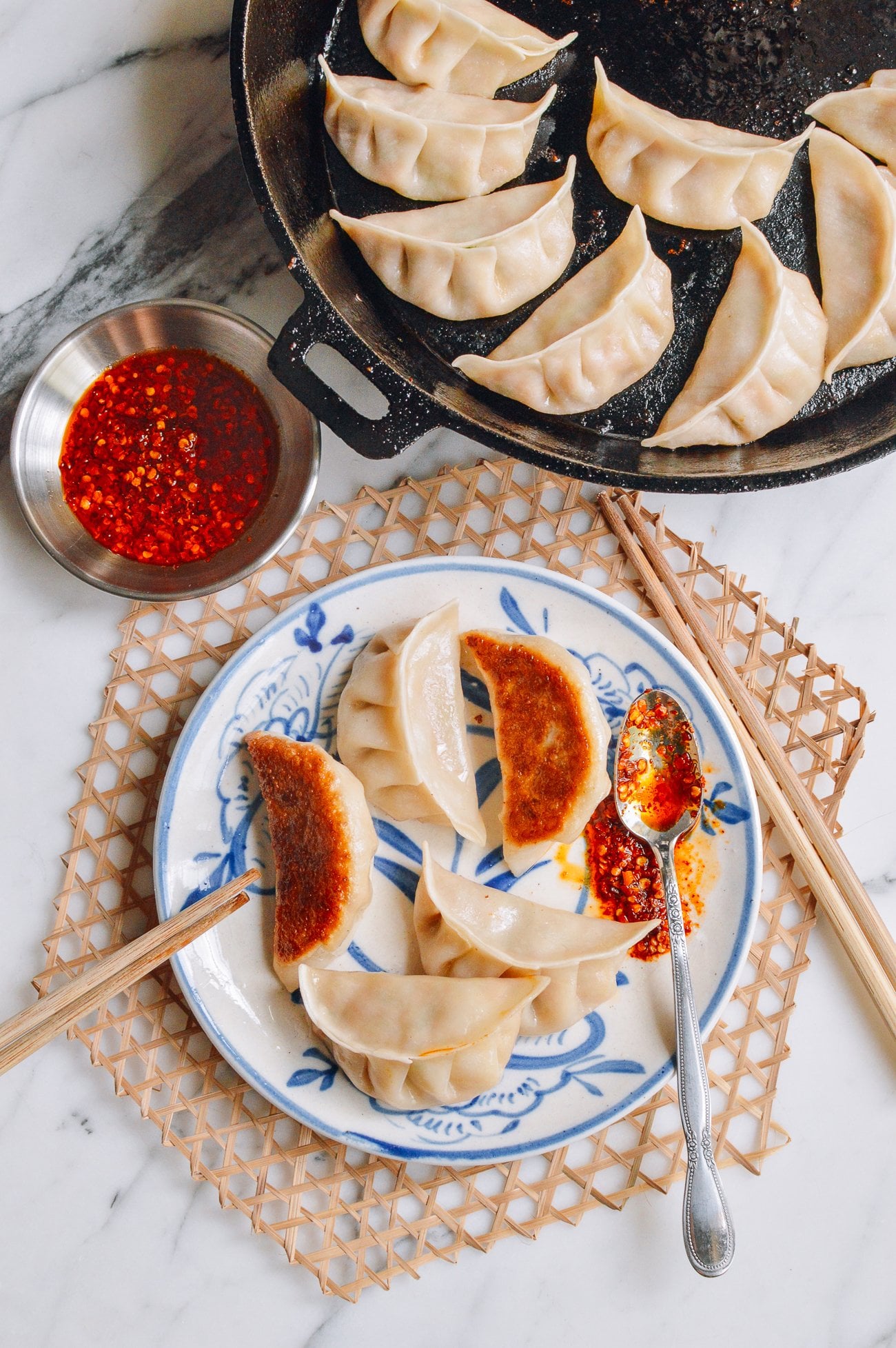 chicken zucchini dumplings with chili oil
