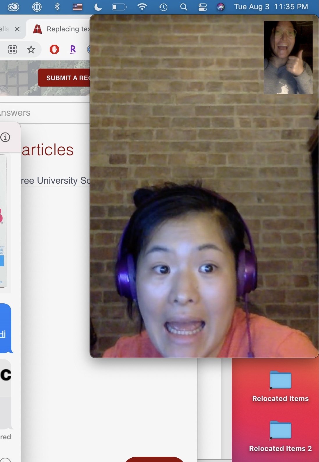 Sarah and Kaitlin FaceTiming while submitting the manuscript