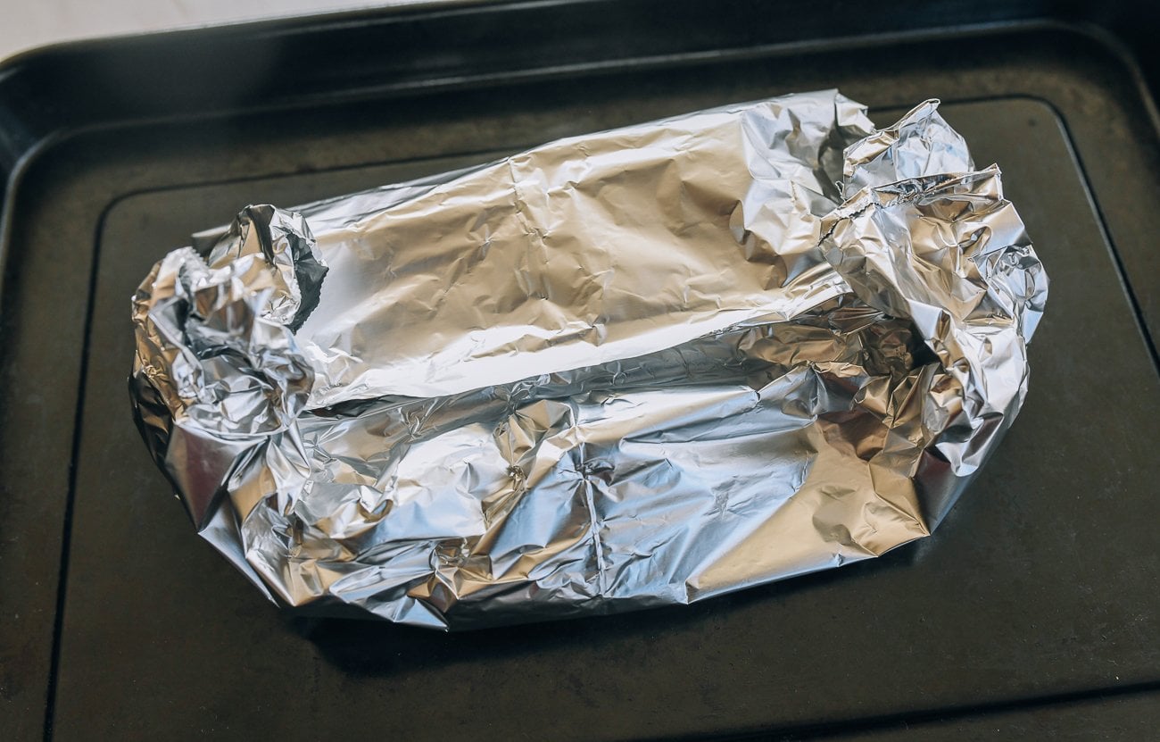 foil packet on baking tray