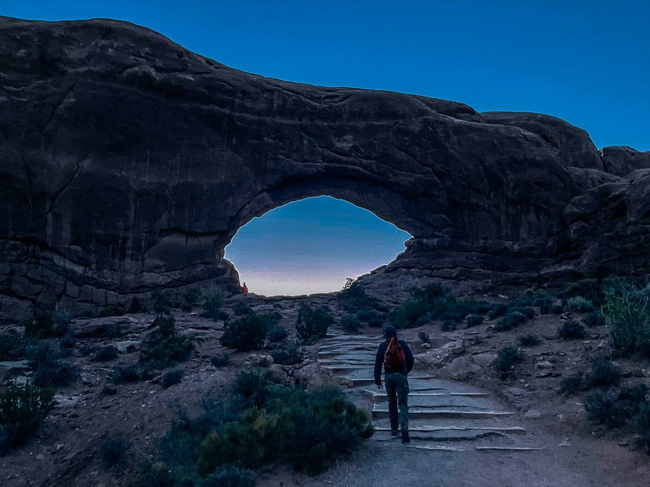 The windows at arches national park at dawn