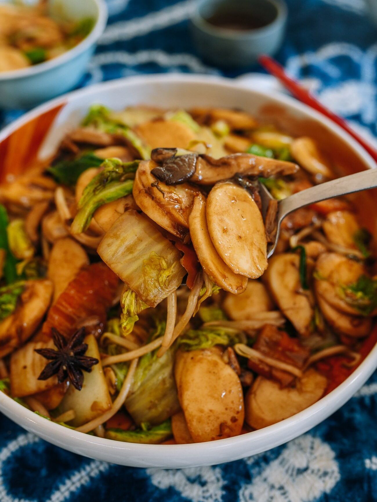 spoonful of stir-fried rice cakes