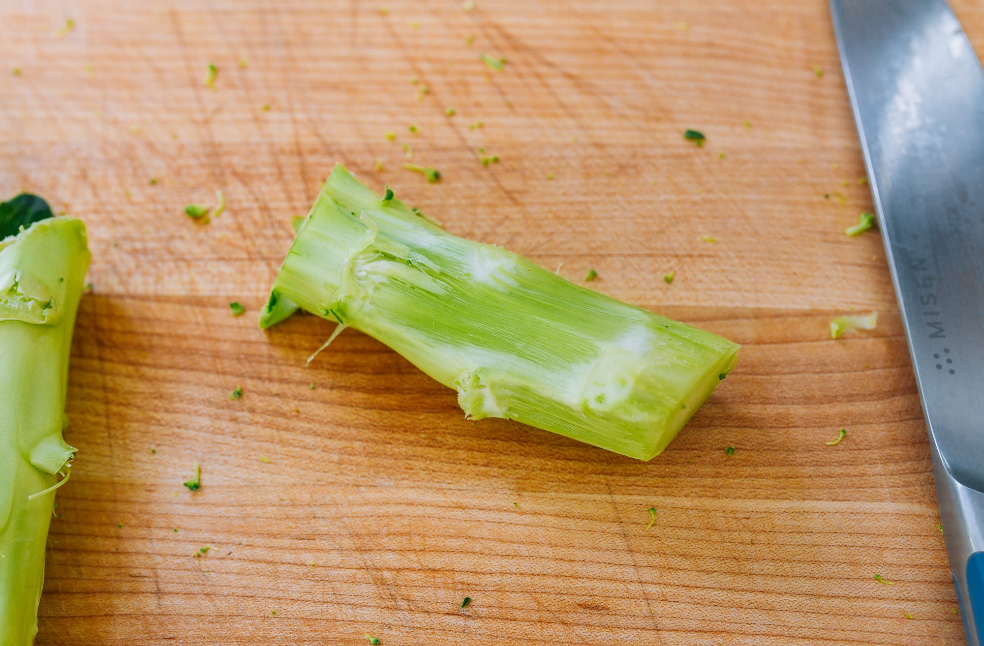 trimmed and peeled broccoli stem