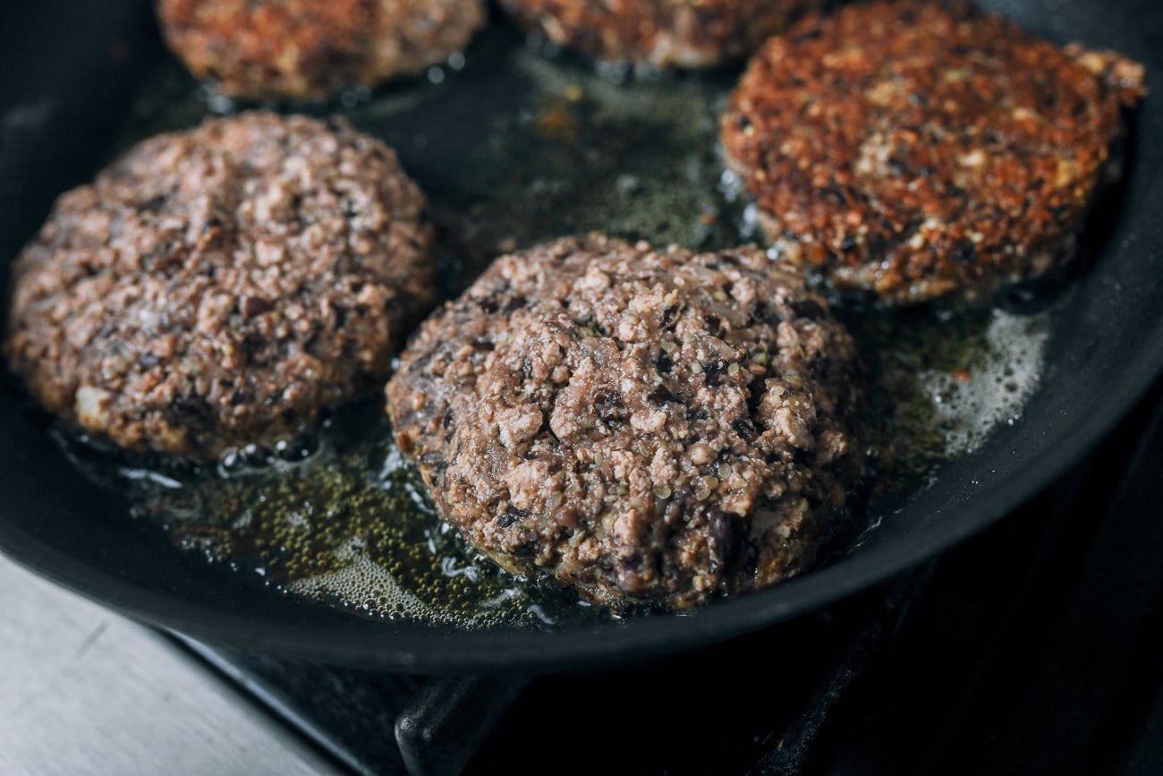 frying tofu burgers