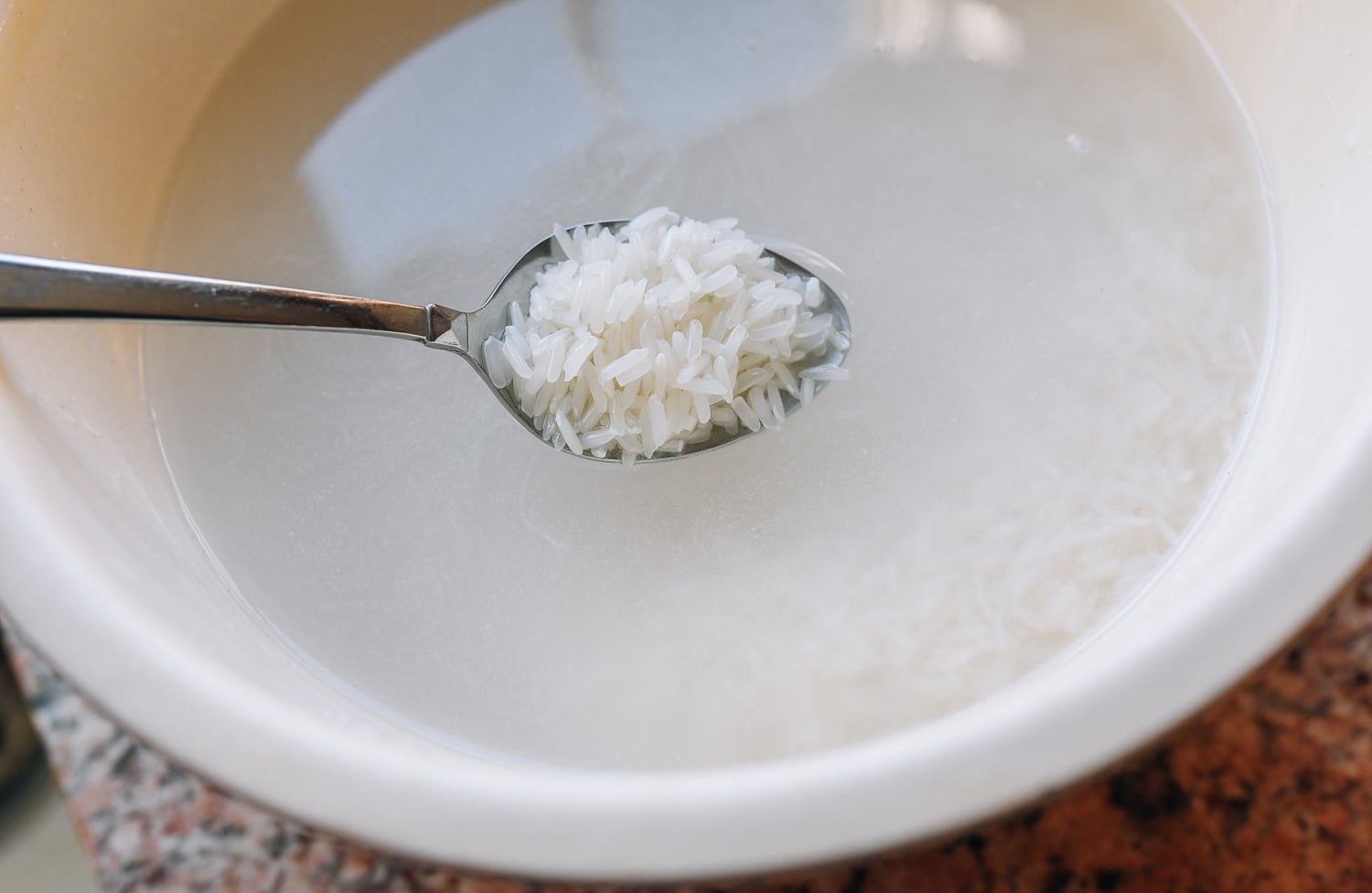 soaking rice in bowl