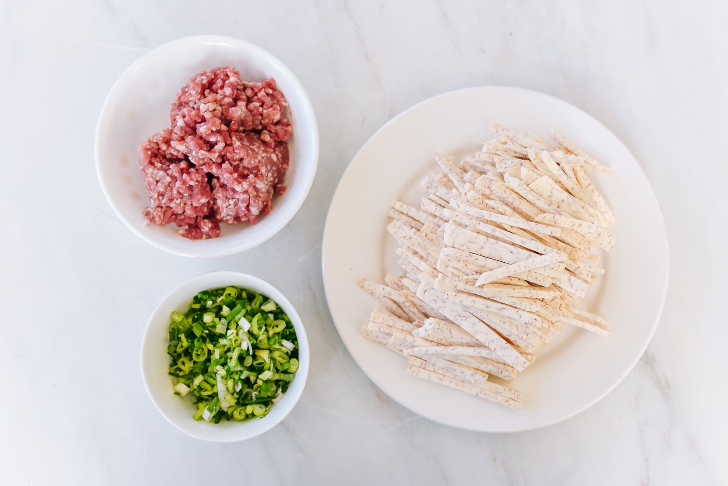 ground pork, choppedscallions, and julienned taro
