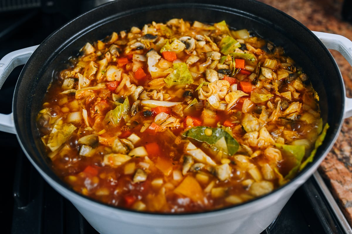 winter vegetable soup mixture in pot