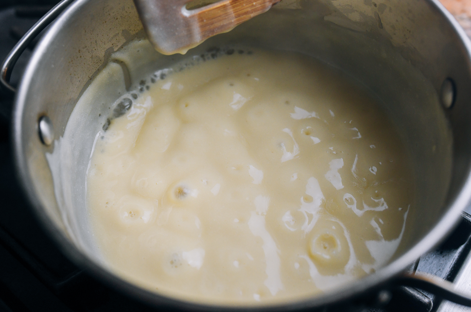 cooking chickpea starch to make chickpea tofu