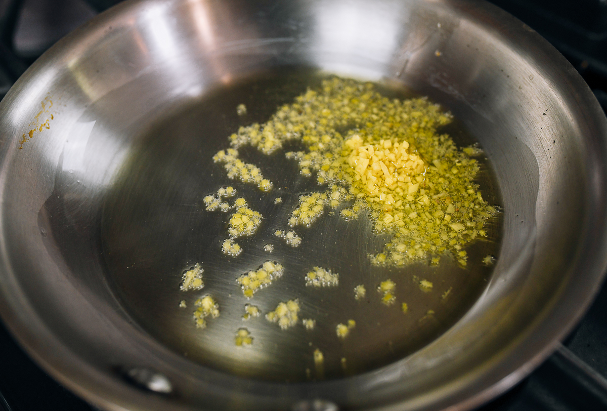 cooking minced ginger in oil