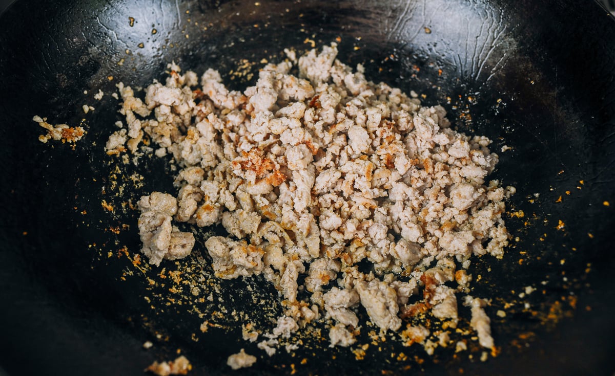 browned meat in pan