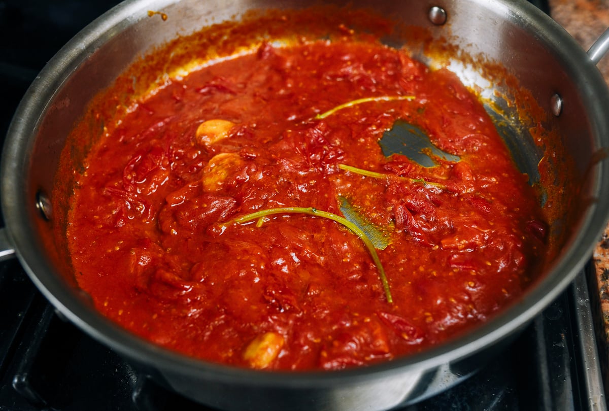 grape/cherry tomatoes broken down into a sauce