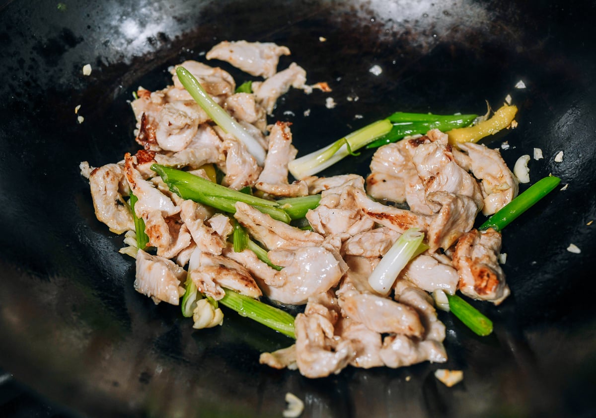 chicken added to wok